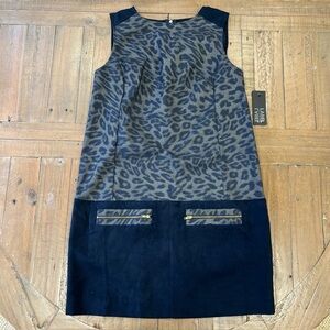 LABEL By Five Twelve Blue Leopard  Dress Size 8 Zip Pocket Sheath Faux Suede NWT